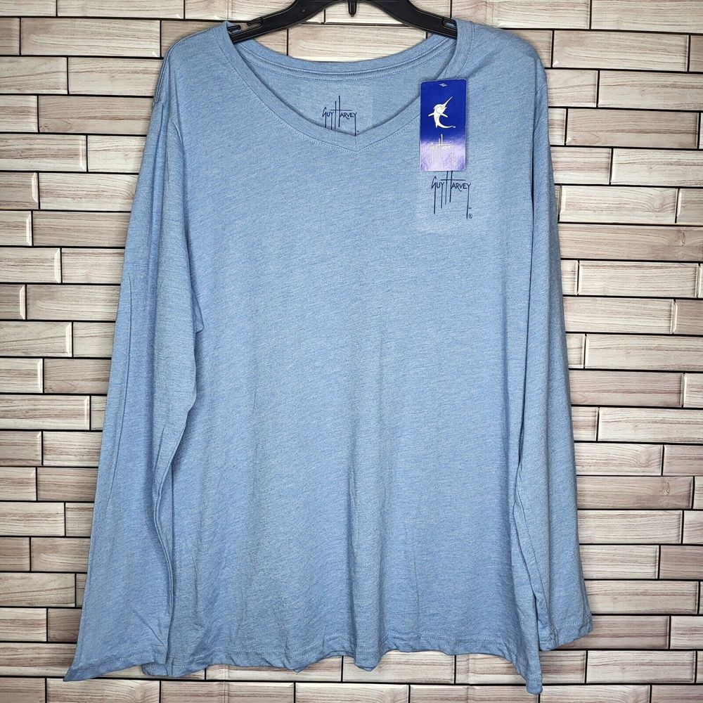 New Guy Harvey Shirt Women's XXL Plus Size Long Sleeve Blue Travel Vacation Top